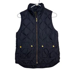 J Crew Quilted Vest Navy Blue Full Zip Puffer Pockets Women's Size S Warm Preppy